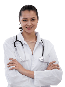 Female doctor representing AI-powered products